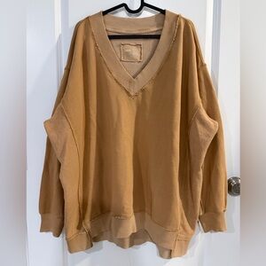 Aerie Oversized V-Neck Sweater in Warm Tan